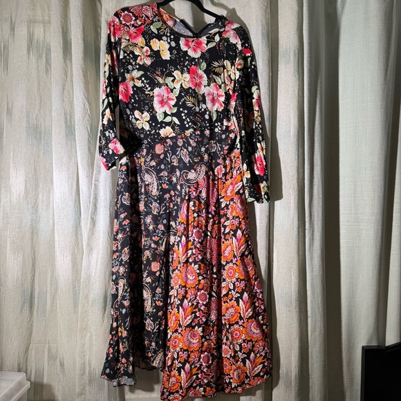 Zara Black Pink Orange Floral Boho Midi Dress - Picture 2 of 12